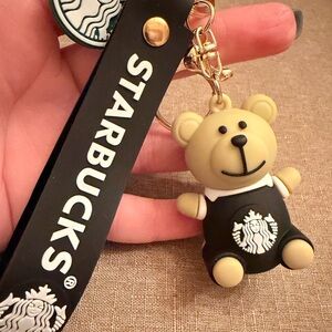 Starbucks Black & Tan Bear Keychain with Gold Hardware